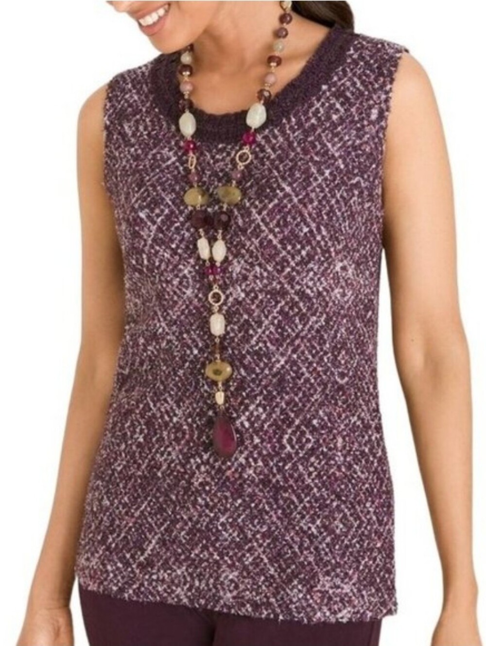 Chico's Travelers Collection Texture Tweed Tank Size XL Purple Office Travel
